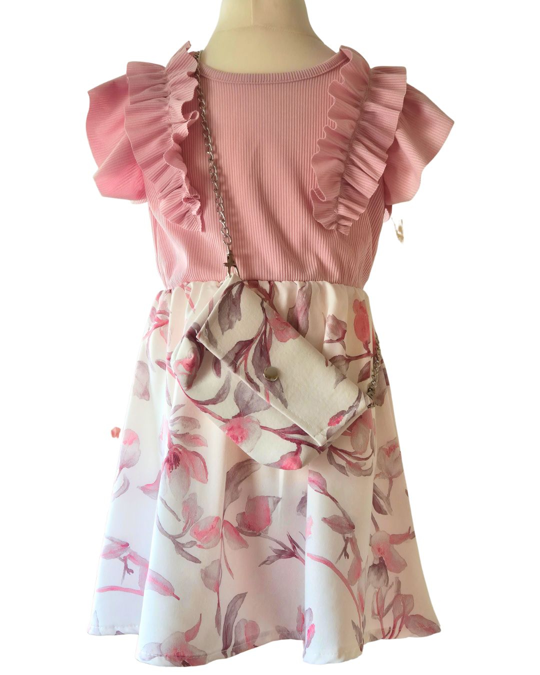 Boutique girls floral dress with handbag