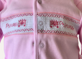 Smocking detail on the baby pink  princess jacket  part of the 2 piece set by My Little Chick