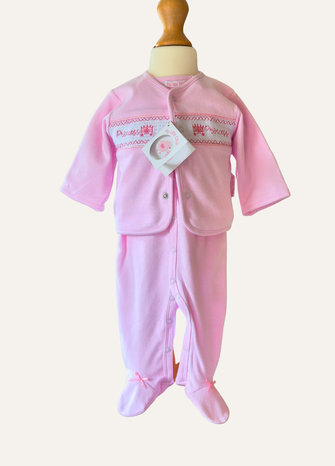 Baby girls pink princess matching romper and smocked jacket by My Little Chick
