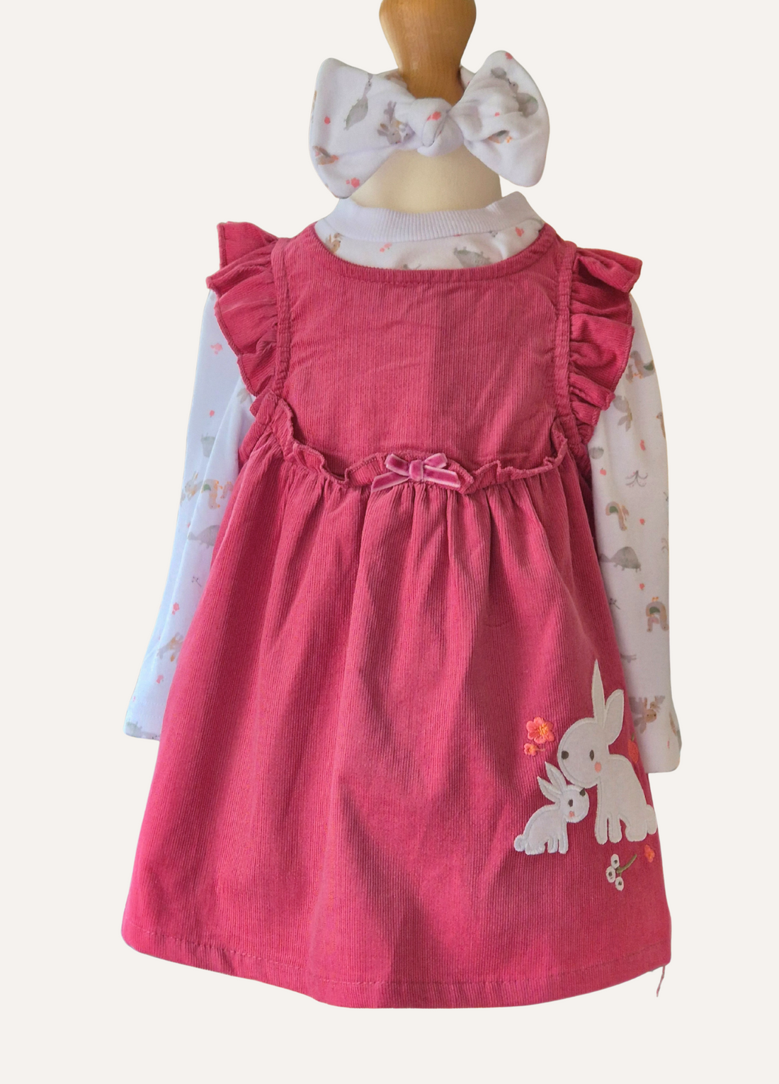 Baby Girl Corduroy Pinafore Dress Set with Rabbits