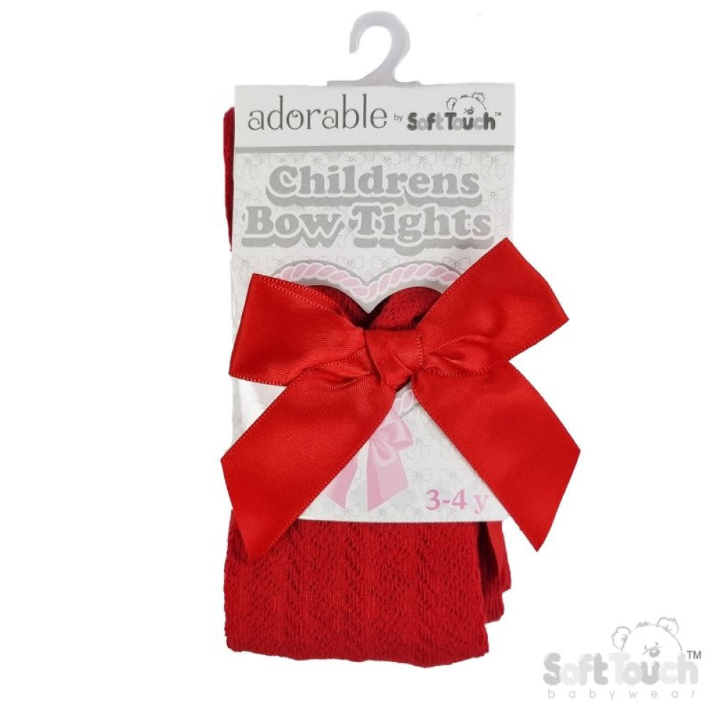 Red tights with chevron pattern and bows on a white background