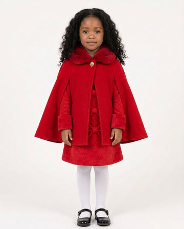 Girls’ red Christmas cape with faux fur collar