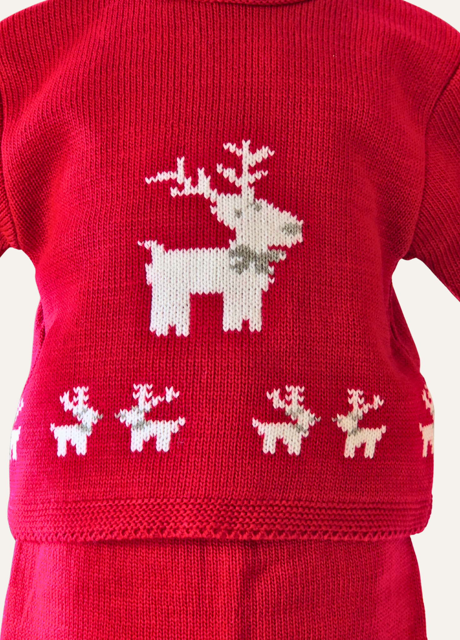 Reindeer red and white knitted baby set from Dandelion