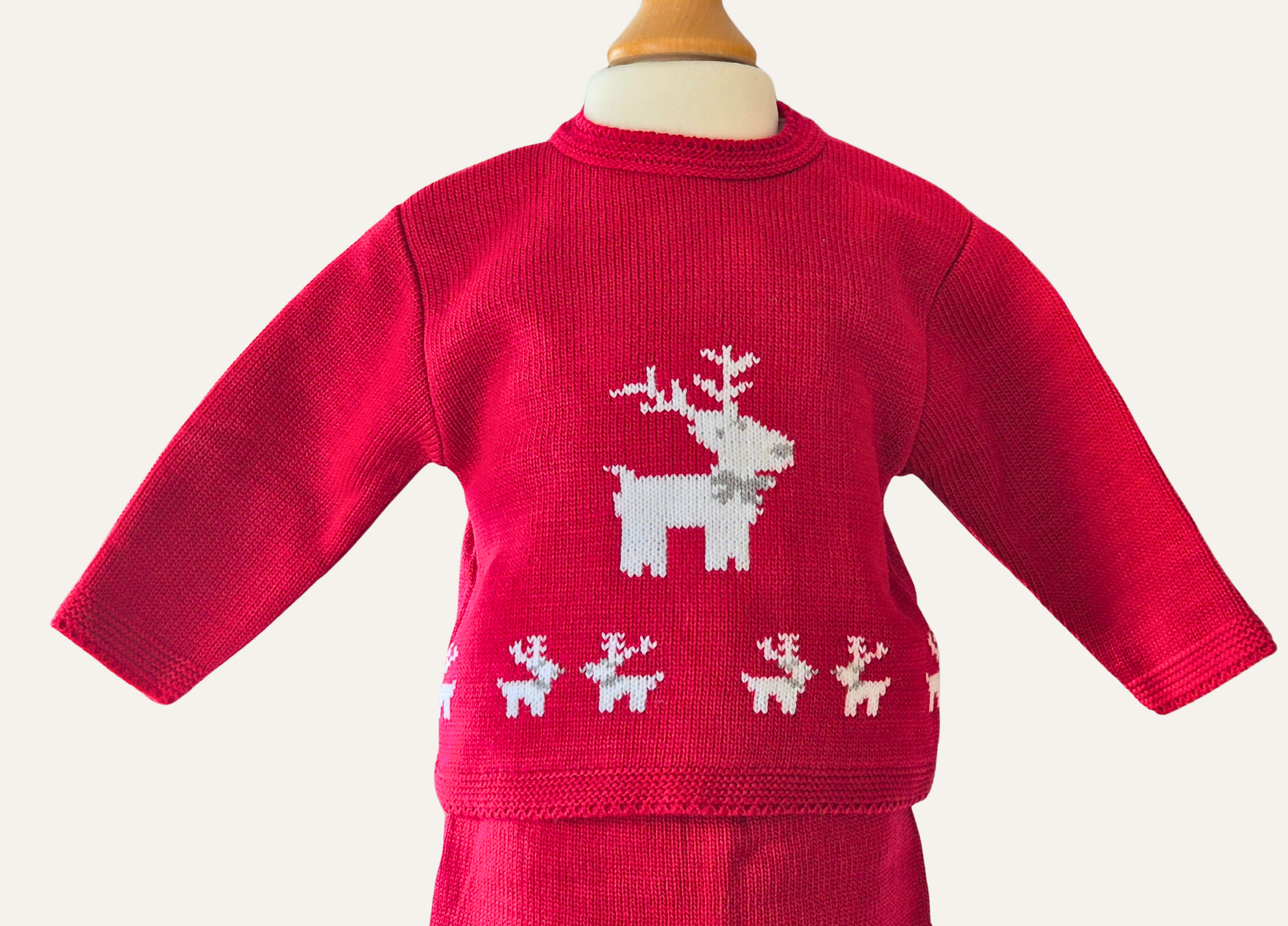 Close up of the red and white reindeer design top from Dandelion