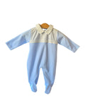 Baby boy sleepsuit with ivory chest panel
