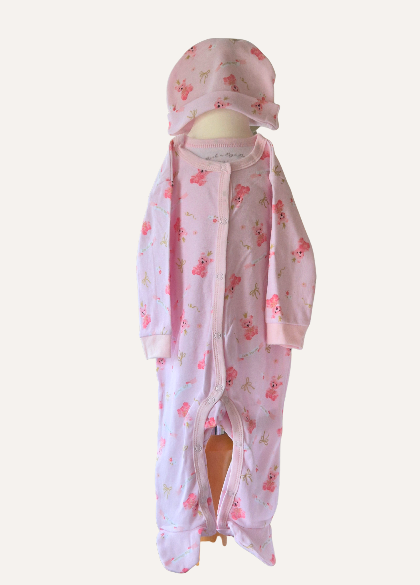 Baby Girls pink teddy princess romper and hat part of the 5 part set from Rock A Bye Baby