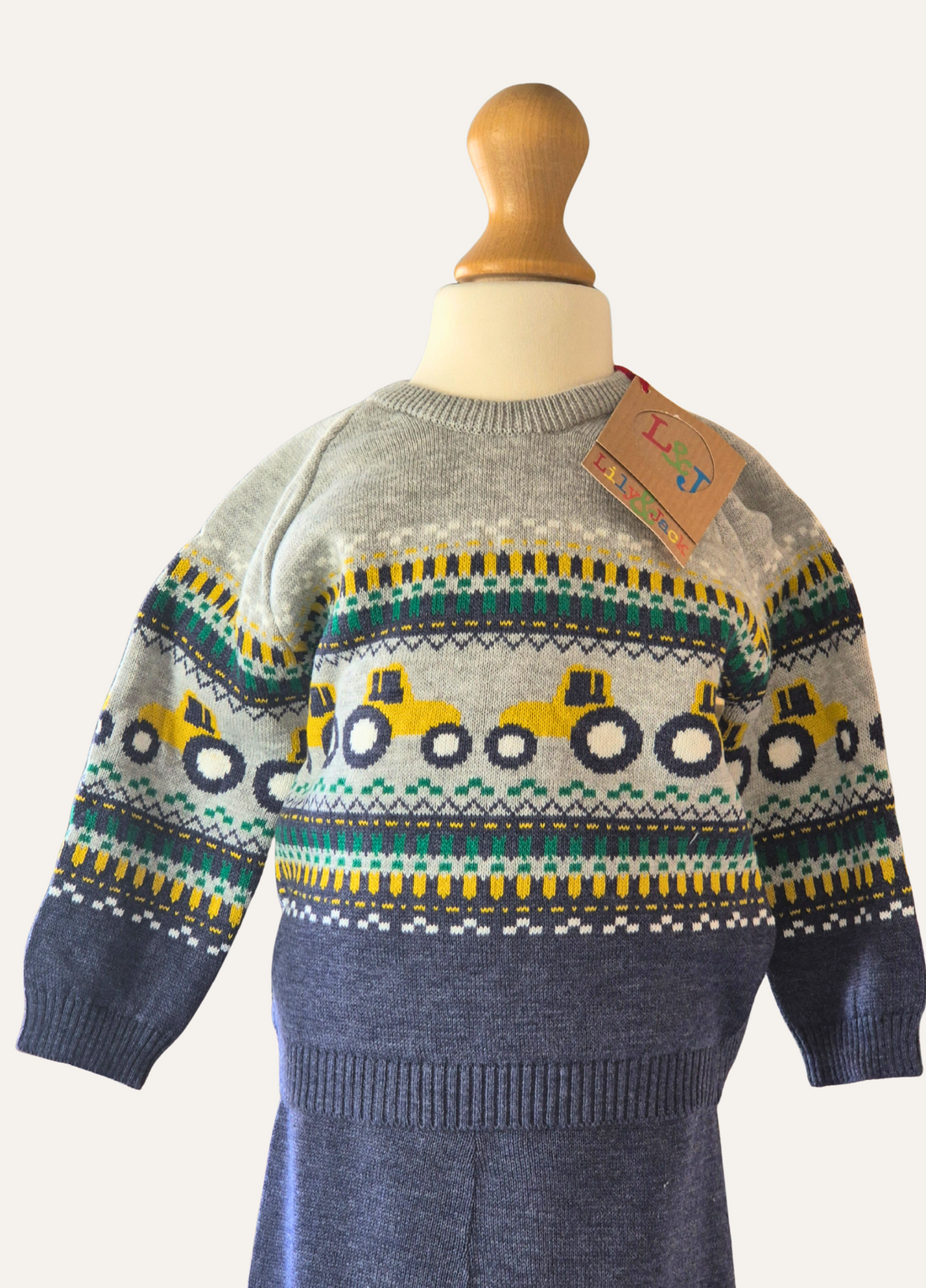 Boys 2 piece knitted set from Lily & Jack featuring tractors