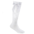 White knee-high sock with a bow on a white background