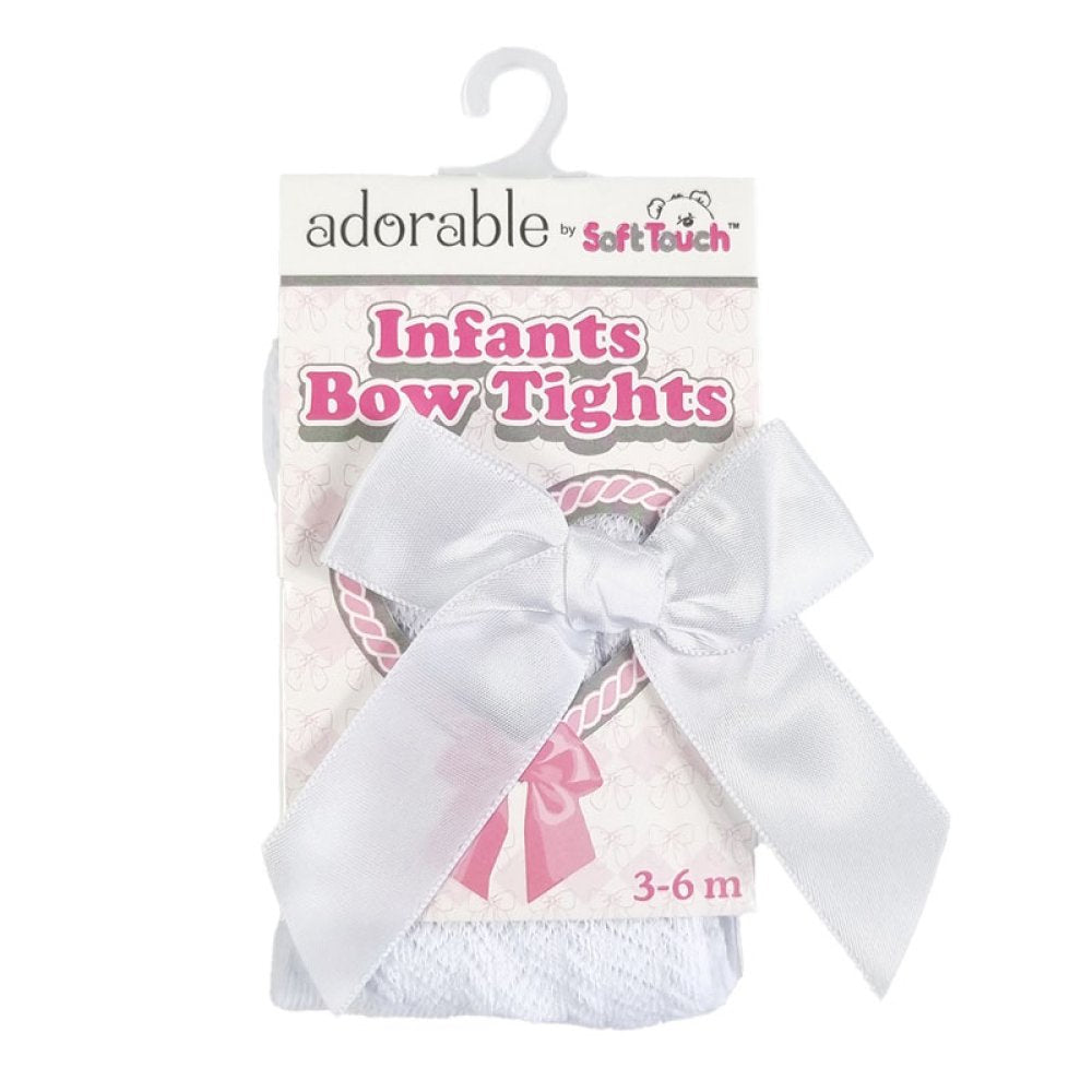 White jacquard tights with bow details on a white background