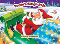 Pop-up storybook cover featuring Santa Claus in a sleigh with a snowy landscape.