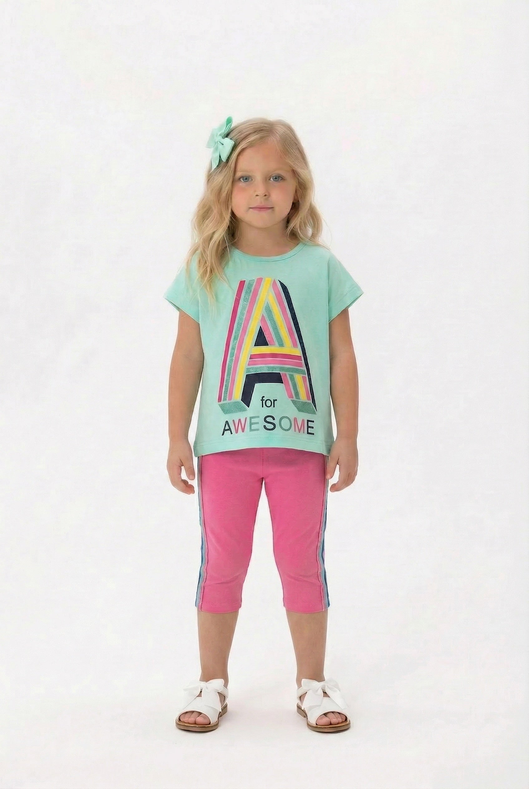 Girls awesome t-shirt and leggings set mint green pink