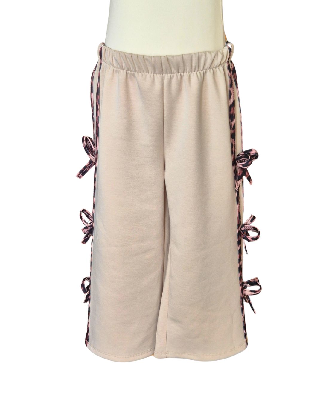 Girls stone flared trousers with animal print bows