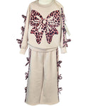 Girls stone animal print bow leisure suit