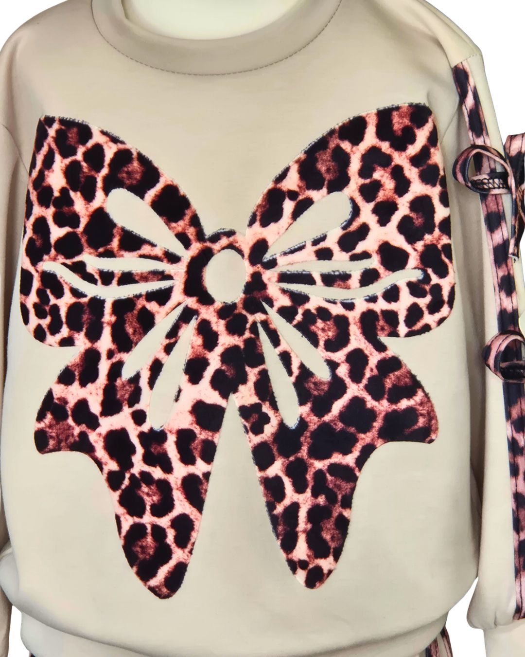 Girls stone top with animal print bow detailing