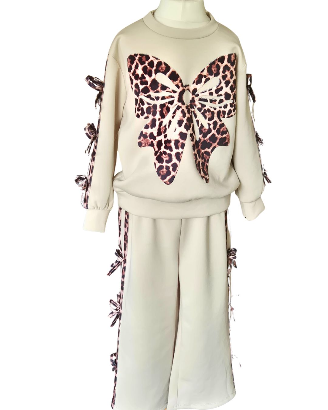 Girls stone leisure suit with animal print bows
