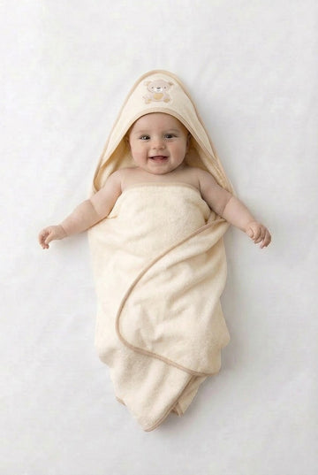 Baby hooded towel set neutral teddy rock a bye baby
