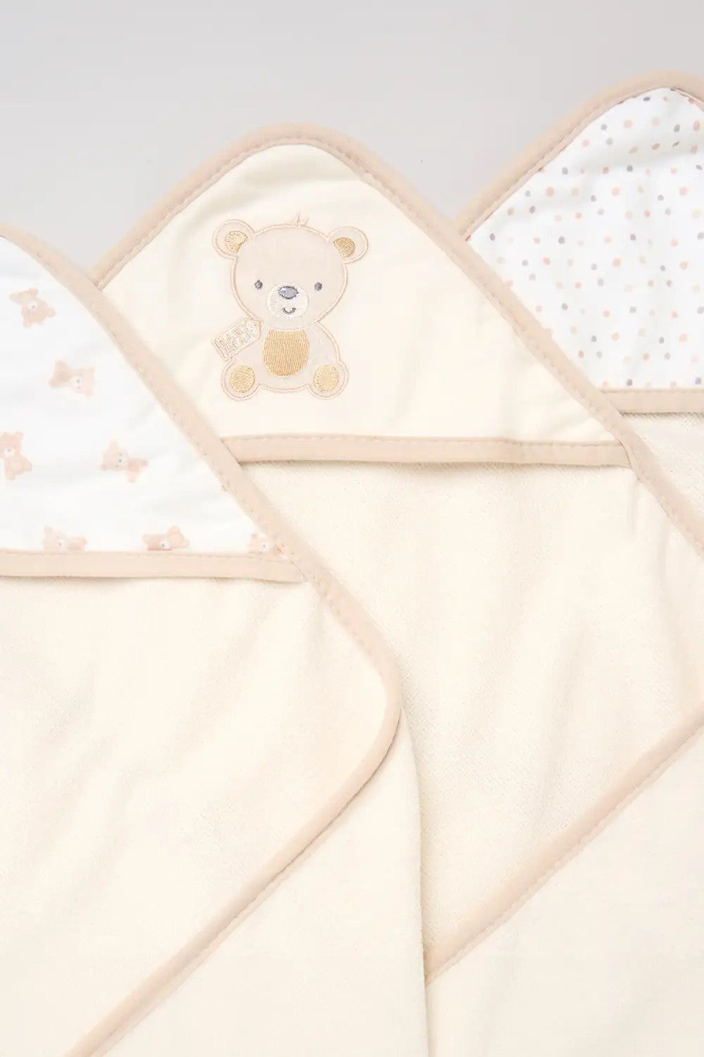 Beige baby towels and washcloths set teddy design