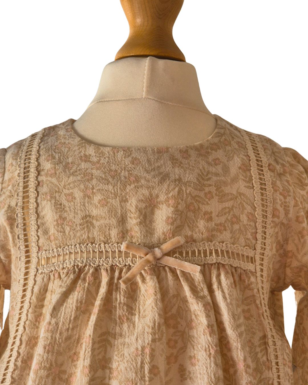Girls beige floral top with cream lace detailing