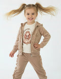 Girls beige velour ruffle 3 piece princess set