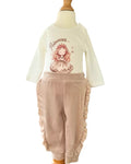 Girls cream princess top with beige velour trousers and hoodie