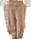 Girls beige velour ruffle outfit 6 months to 4 years