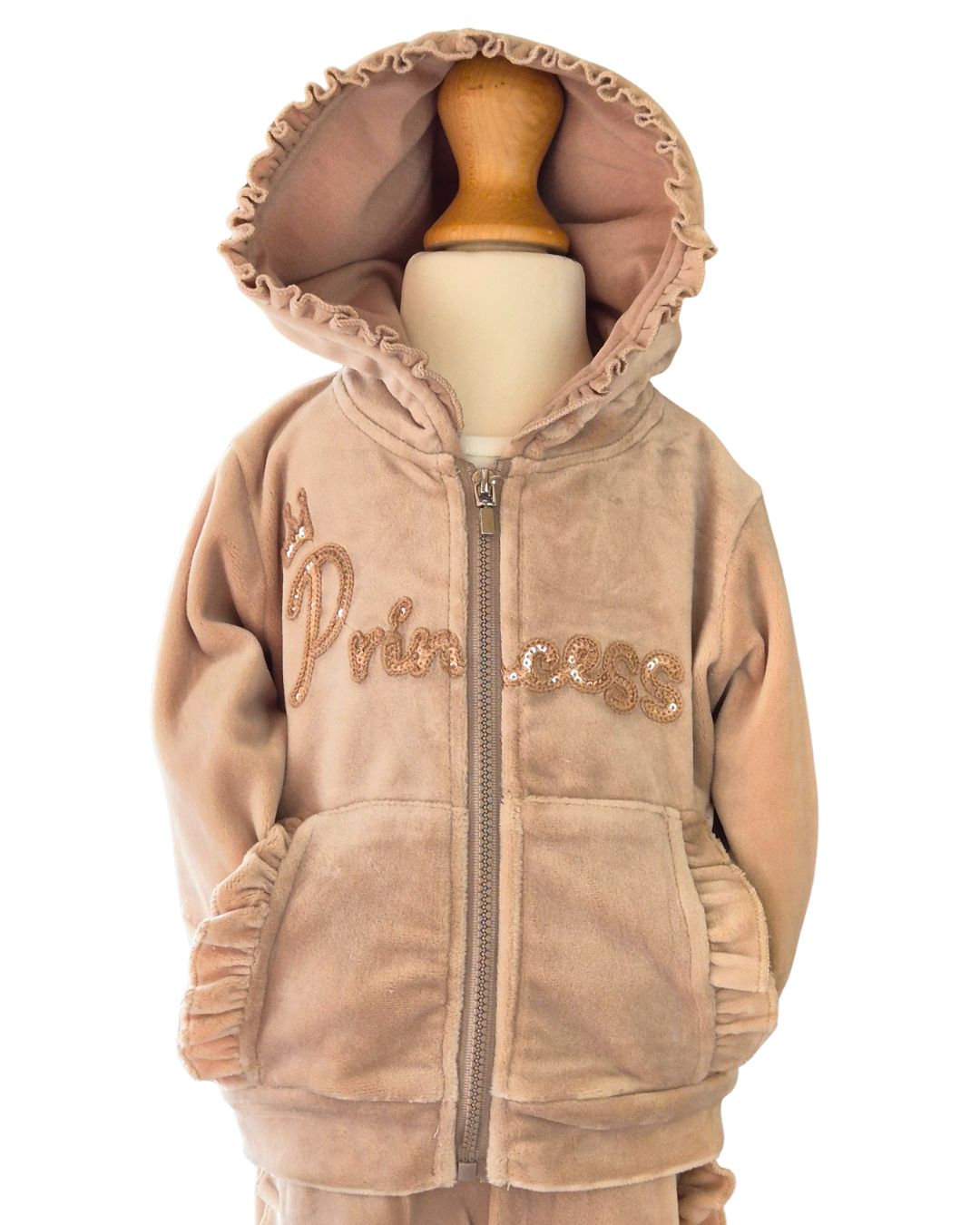 Girls beige princess hoodie with sequin Princess detail