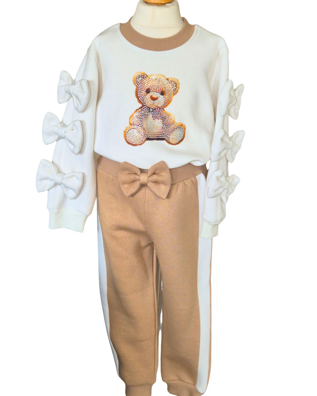 Girls beige and cream sparkly teddy fleece-lined leisure set by Neon Kids