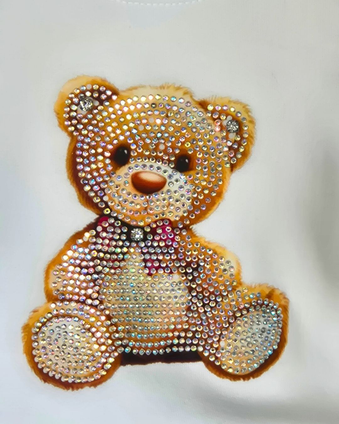 Girls sparkly teddy bear top with sleeve bows