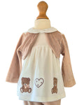 Girls beige velour teddy bear outfit with ivory swing top