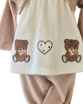 Girls teddy bear outfit with bronze sequin bow details