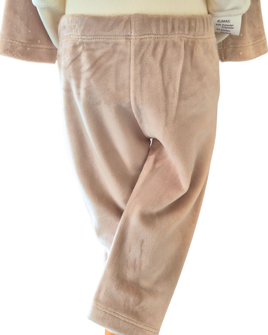 Girls ivory teddy bear top with beige velour trousers