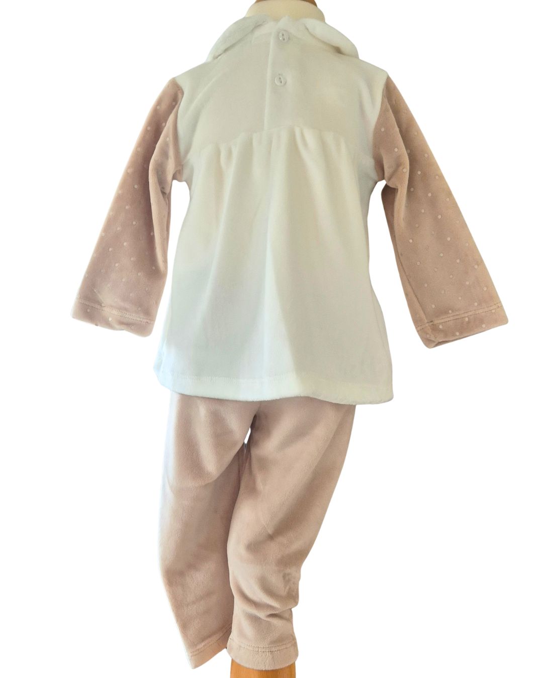 Girls ivory and beige teddy bear velour two piece set