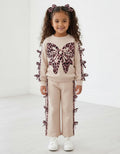 Girls stone animal print bow leisure suit with matching top and flared trousers