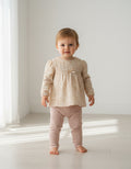 Girls Spanish beige floral top and pink leggings set