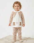 Girls beige velour teddy swing top and trousers set