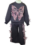 Girls black animal print top and flared trousers set