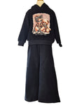 Girls black two piece leisure suit with flared trousers