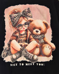 Girls black casual outfit with girl and teddy bear design
