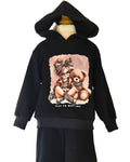 Girls black hoodie and flared trousers with diamante motif