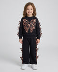 Girls black animal print bow leisure suit with flared trousers