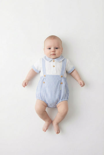 Boys Pale Blue & White Striped Short Romper Set – My Little Chick