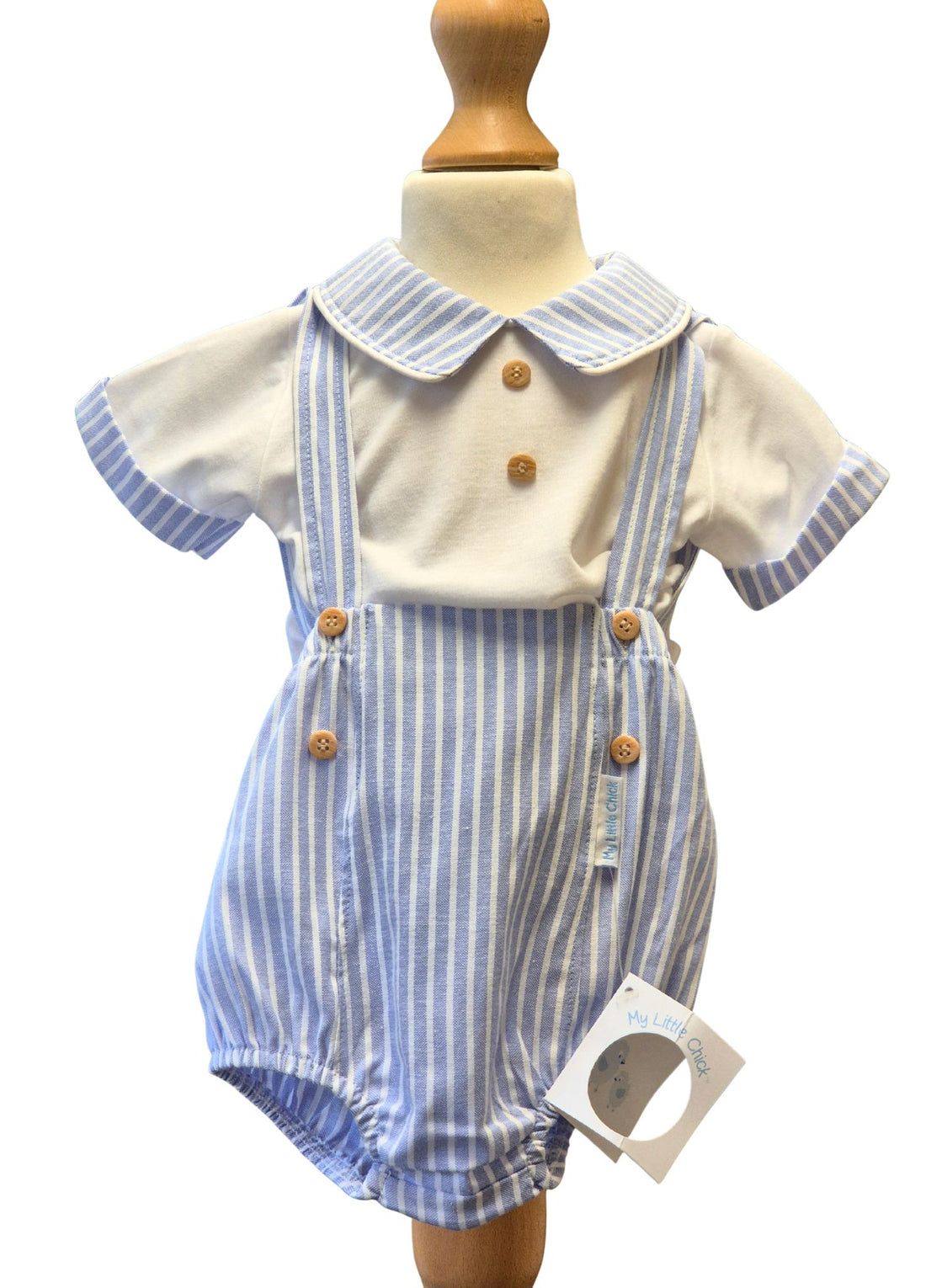 Boys Pale Blue & White Striped Short Romper Set – My Little Chick