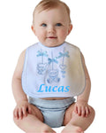 Personalised baby boy bib with teddy bear embroidery