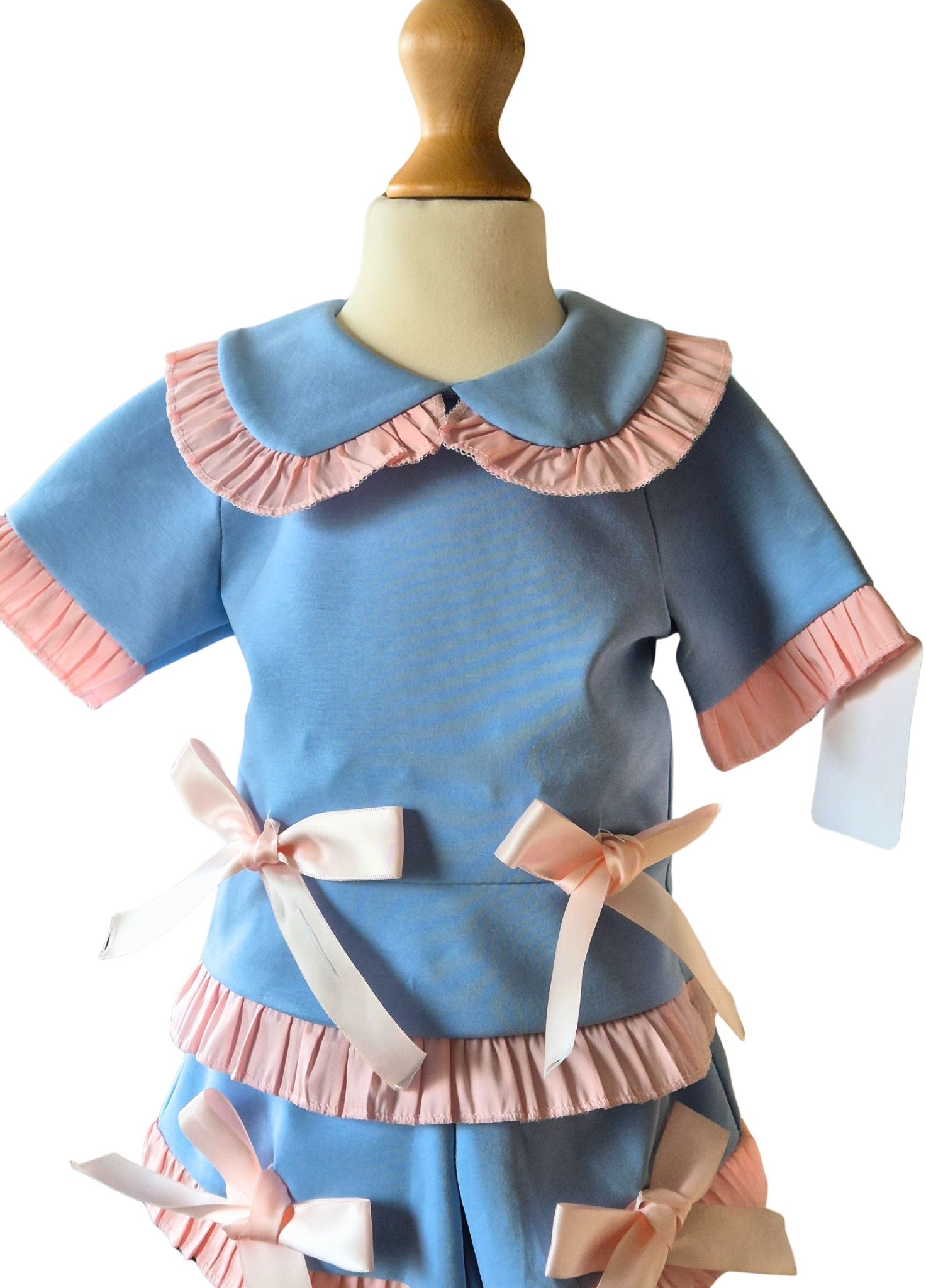 girls blue shorts set with peter pan collar