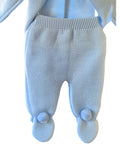 Blue knitted cardigan and footed trousers for newborn boys