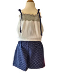 Girls blue polka dot butterfly playsuit back view