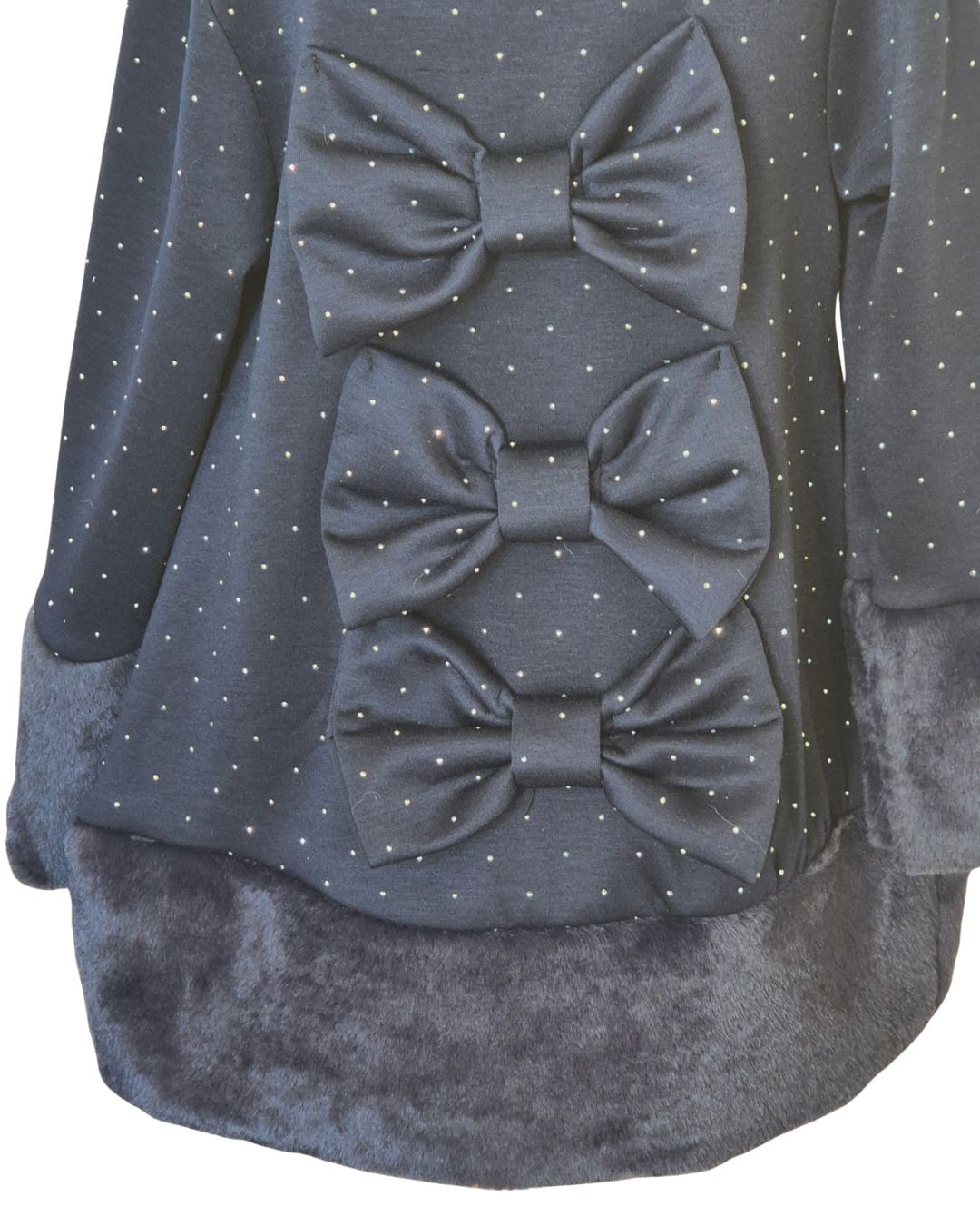Blue girls party dress with sparkle bows and fluffy hem