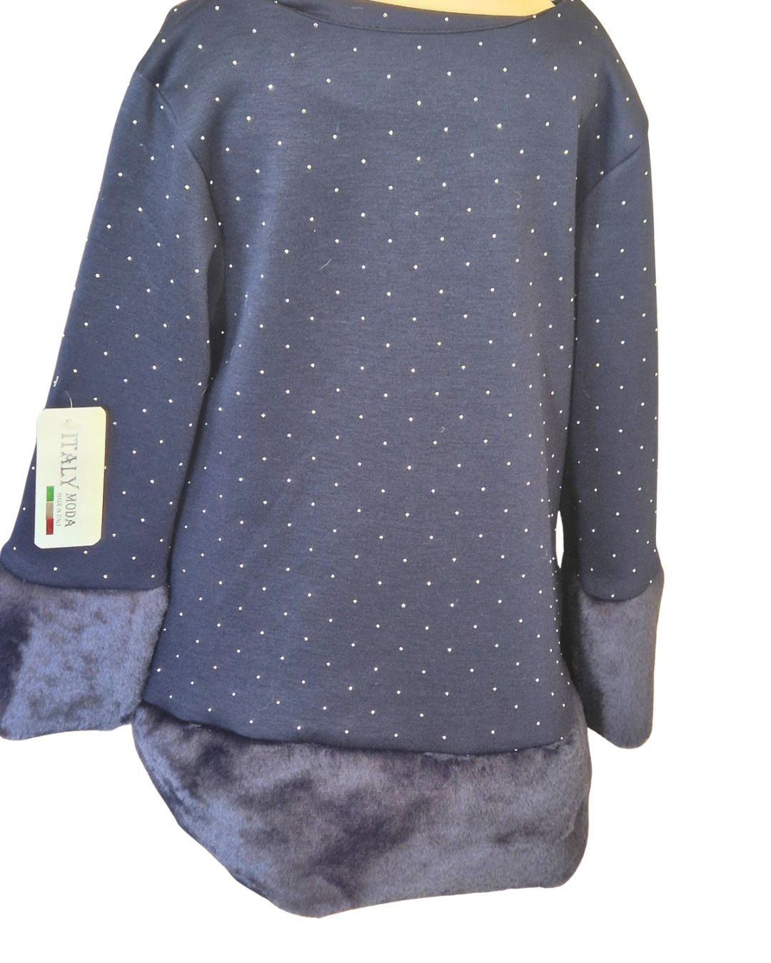 Girls sparkling blue Christmas dress with faux fur trim