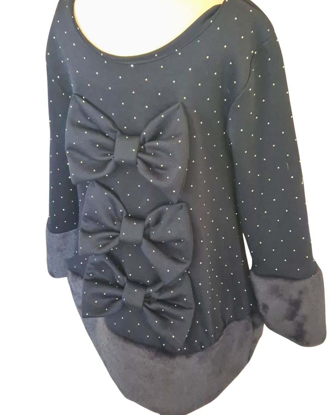 Girls long sleeve sparkle dress with three front bows