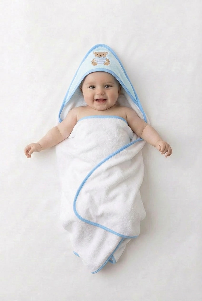 Baby hooded towel set blue teddy rock a bye baby
